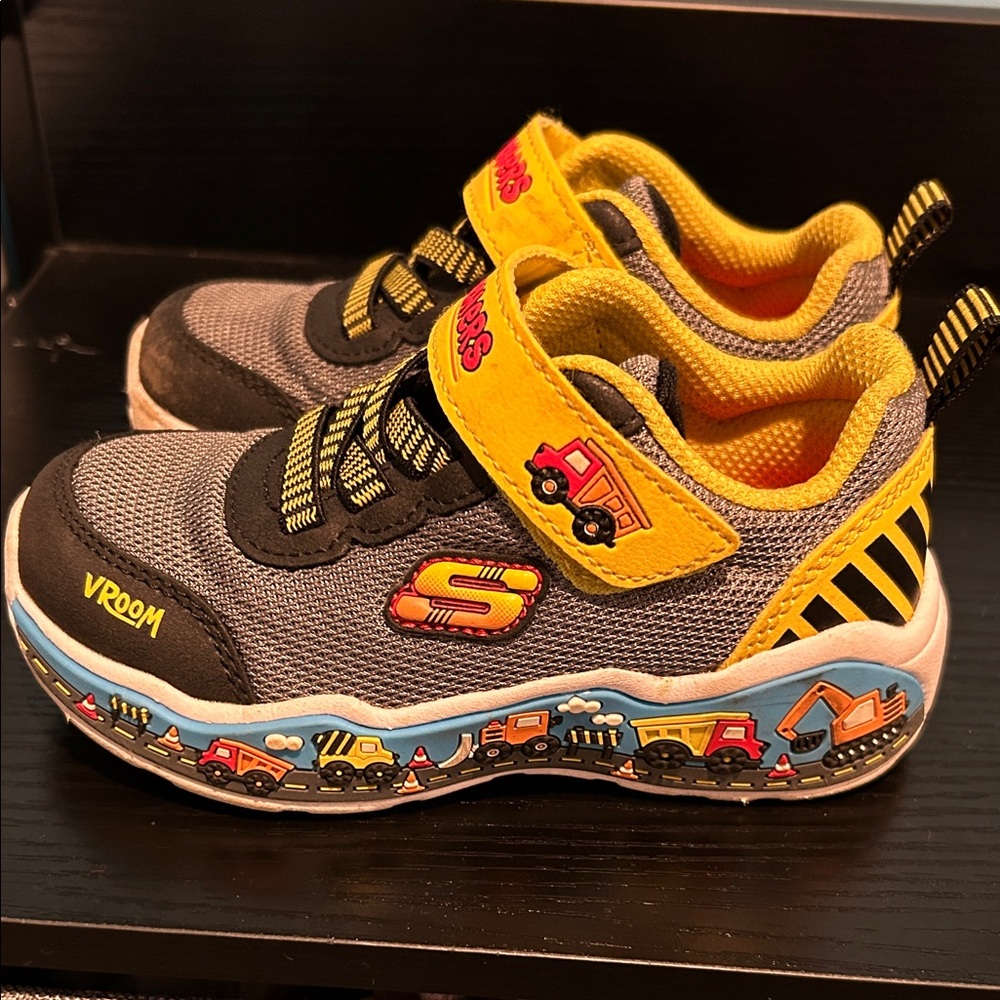 Sketchers Kids' Gray and Yellow Shoes with Fun Design